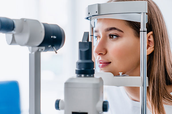 woman receiving an eye exam